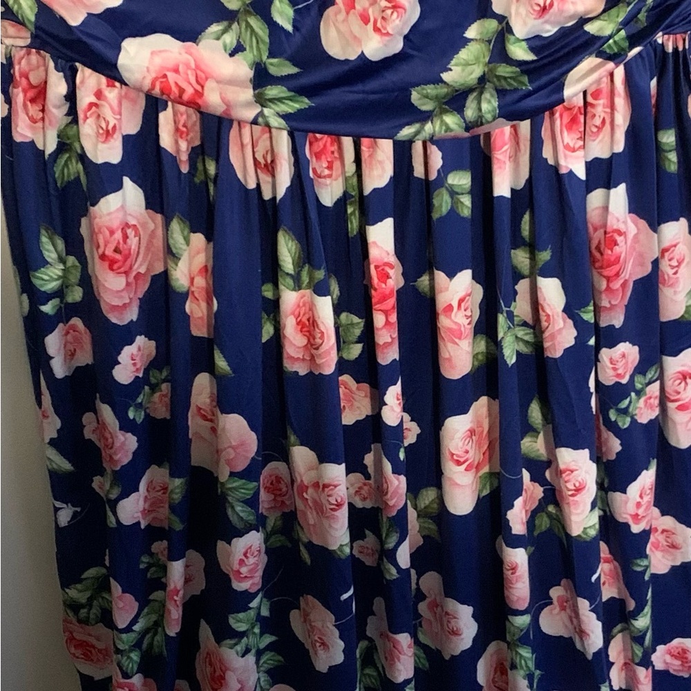 Navy Floral Wrap Maxi Dress with Pink Rose Print - Picture 5 of 7